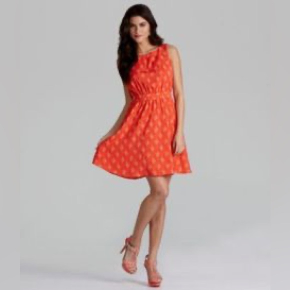 Gianni Bini Orange Floral Mini Dress Sz L - Picture 1 of 7